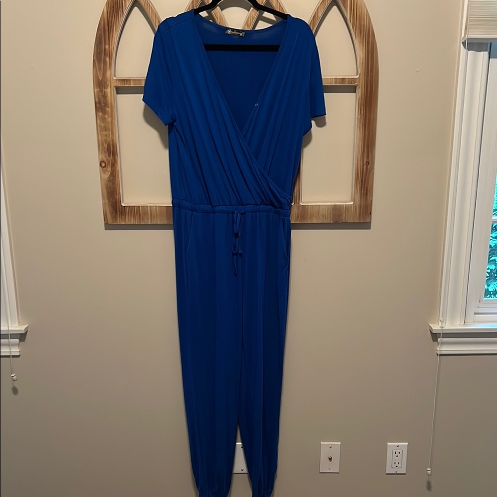 Blue Short Sleeve Jumpsuit